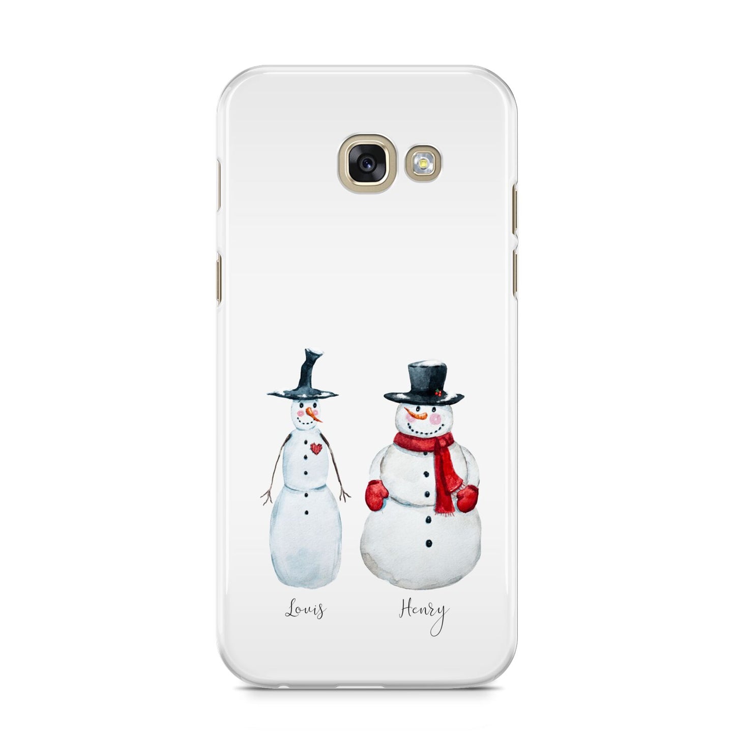 Personalised Two Snowmen Samsung Galaxy A5 2017 Case on gold phone