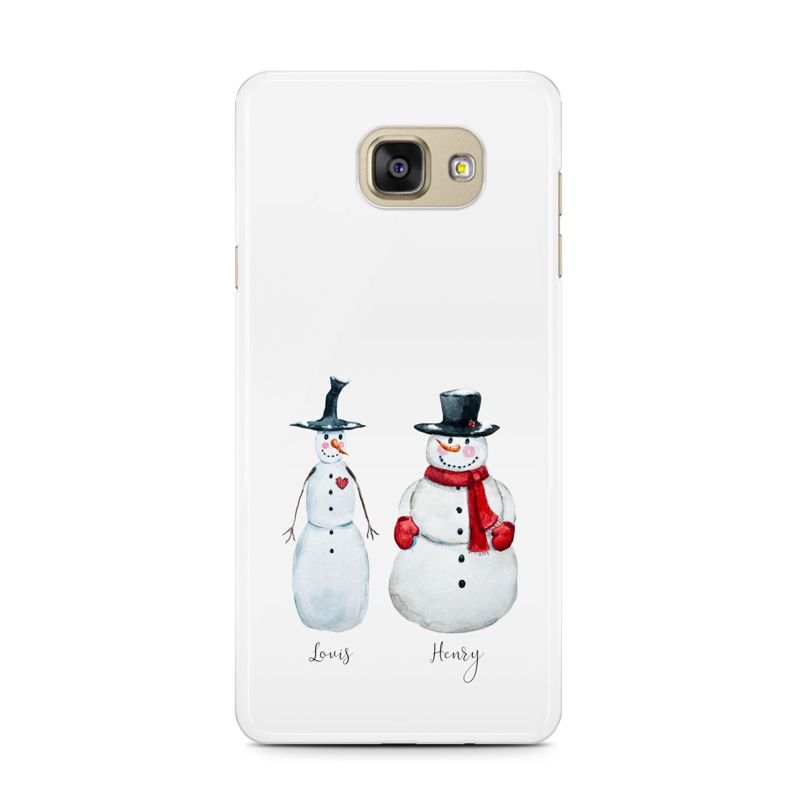 Personalised Two Snowmen Samsung Galaxy A7 2016 Case on gold phone