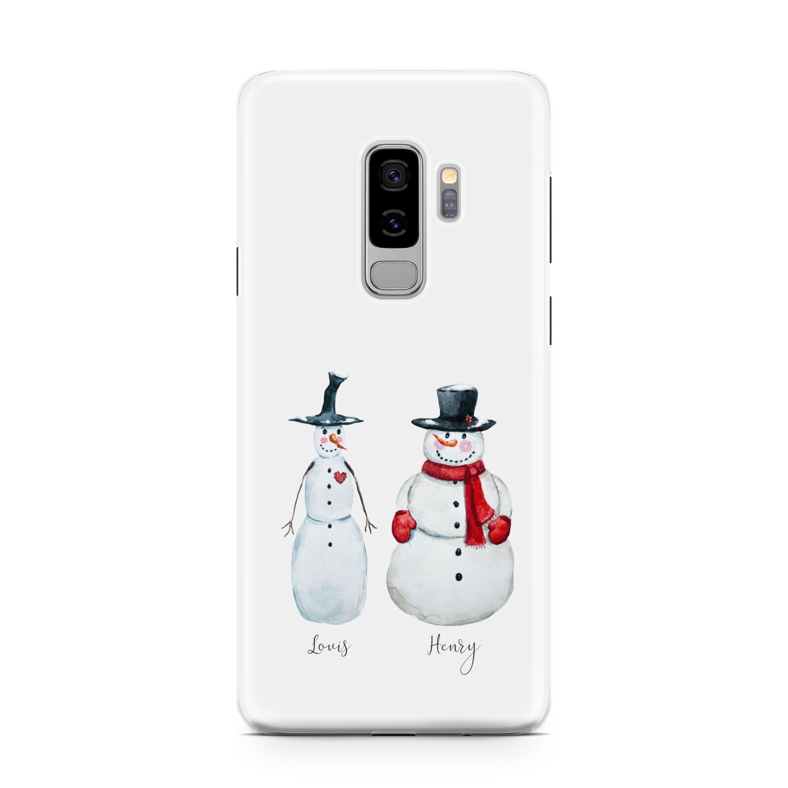 Personalised Two Snowmen Samsung Galaxy S9 Plus Case on Silver phone