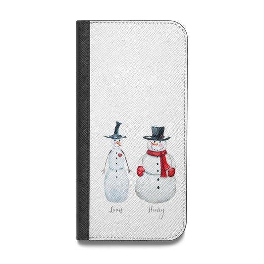 Personalised Two Snowmen Vegan Leather Flip iPhone Case