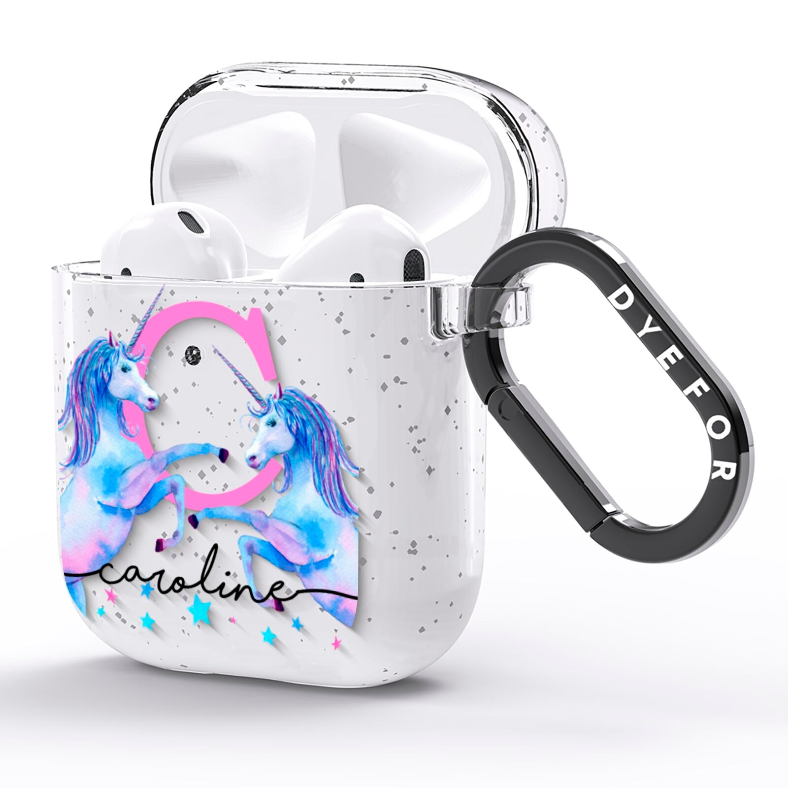 Personalised Unicorn AirPods Glitter Case Side Image