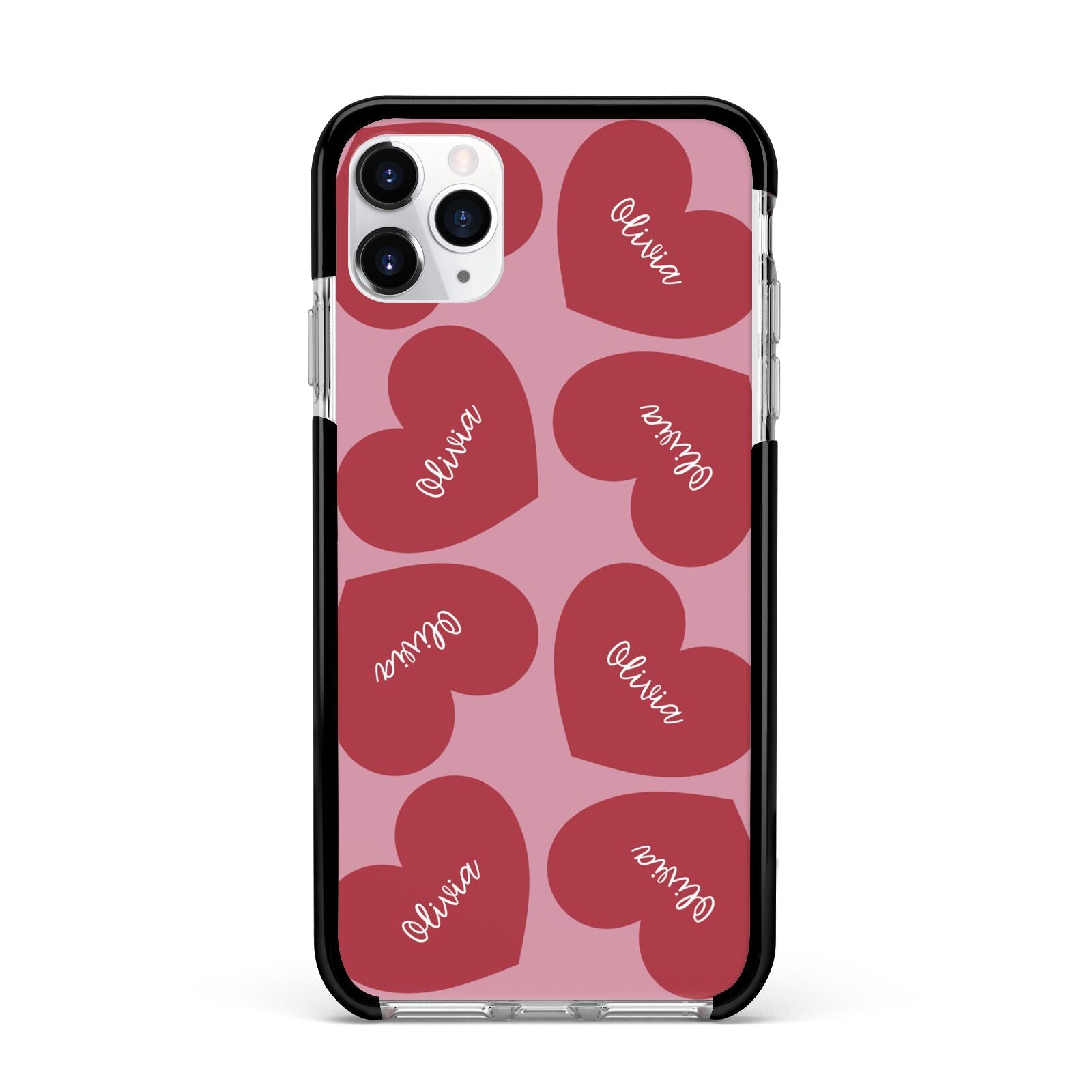 Personalised Valentine Heart Apple iPhone 11 Pro Max in Silver with Black Impact Case