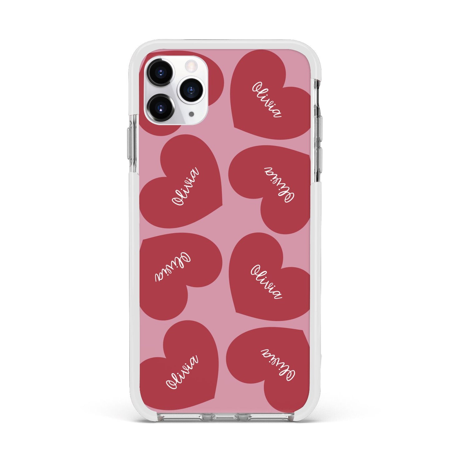 Personalised Valentine Heart Apple iPhone 11 Pro Max in Silver with White Impact Case