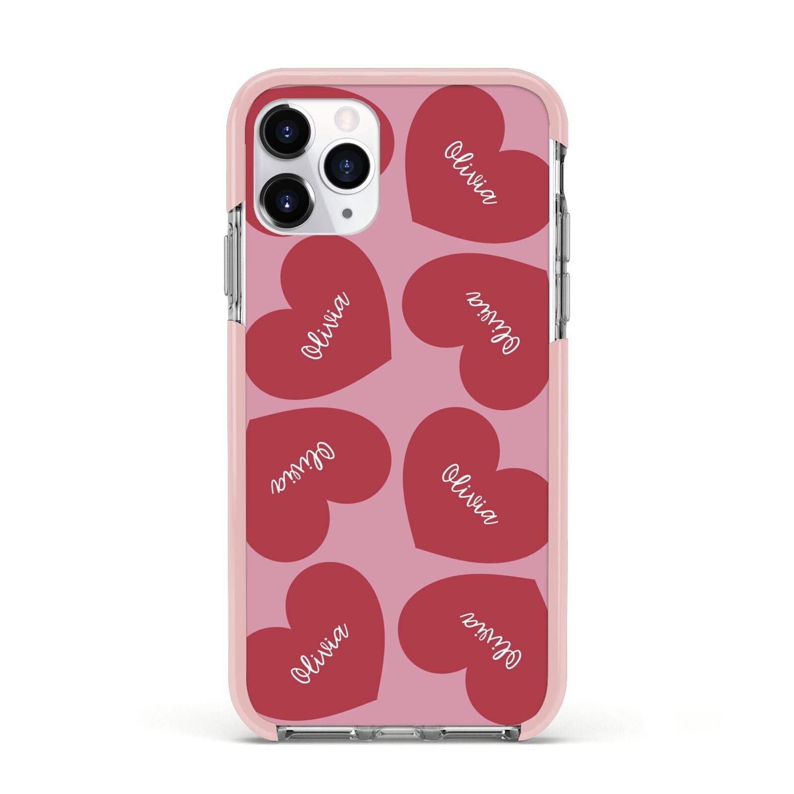 Personalised Valentine Heart Apple iPhone 11 Pro in Silver with Pink Impact Case