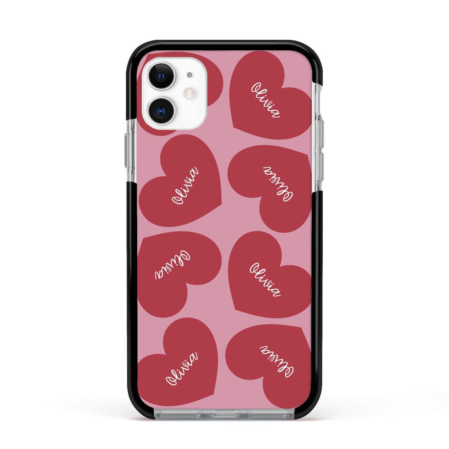 Personalised Valentine Heart Apple iPhone 11 in White with Black Impact Case