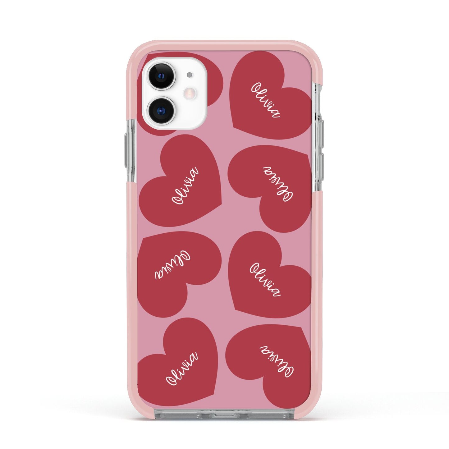 Personalised Valentine Heart Apple iPhone 11 in White with Pink Impact Case