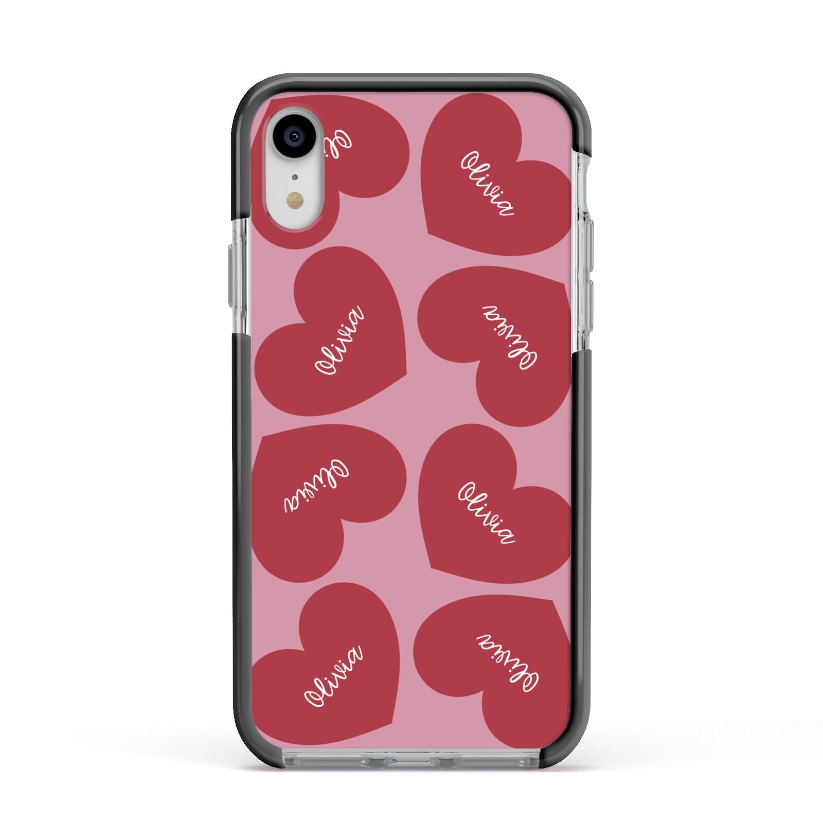 Personalised Valentine Heart Apple iPhone XR Impact Case Black Edge on Silver Phone