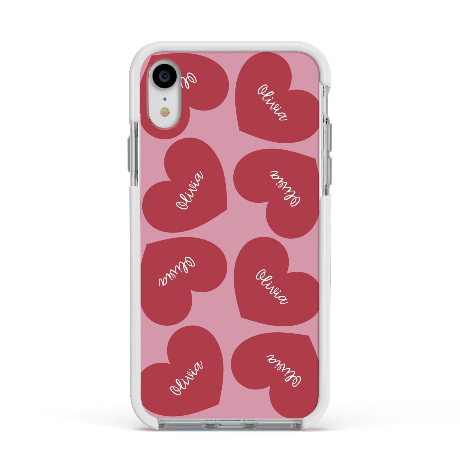 Personalised Valentine Heart Apple iPhone XR Impact Case White Edge on Silver Phone