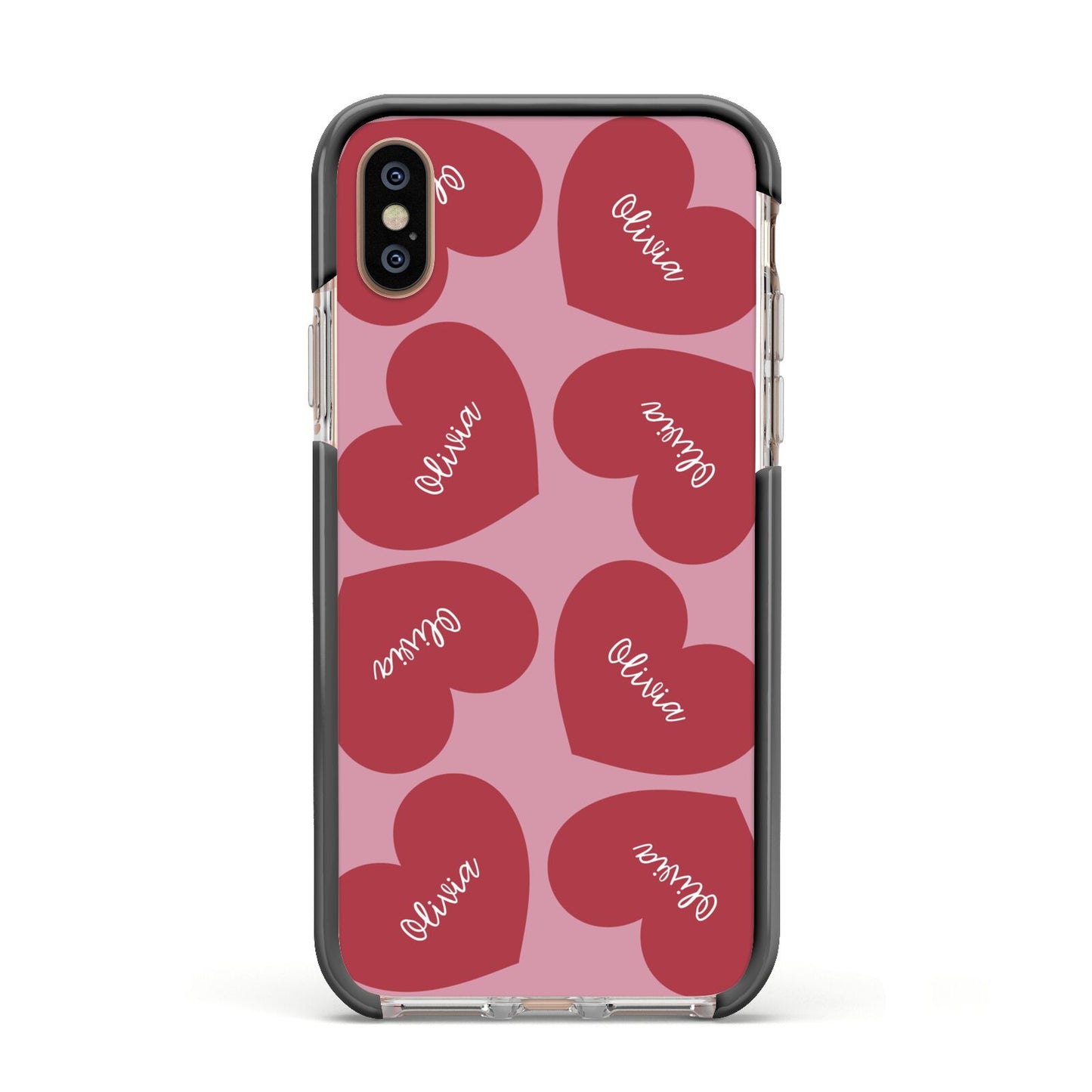 Personalised Valentine Heart Apple iPhone Xs Impact Case Black Edge on Gold Phone