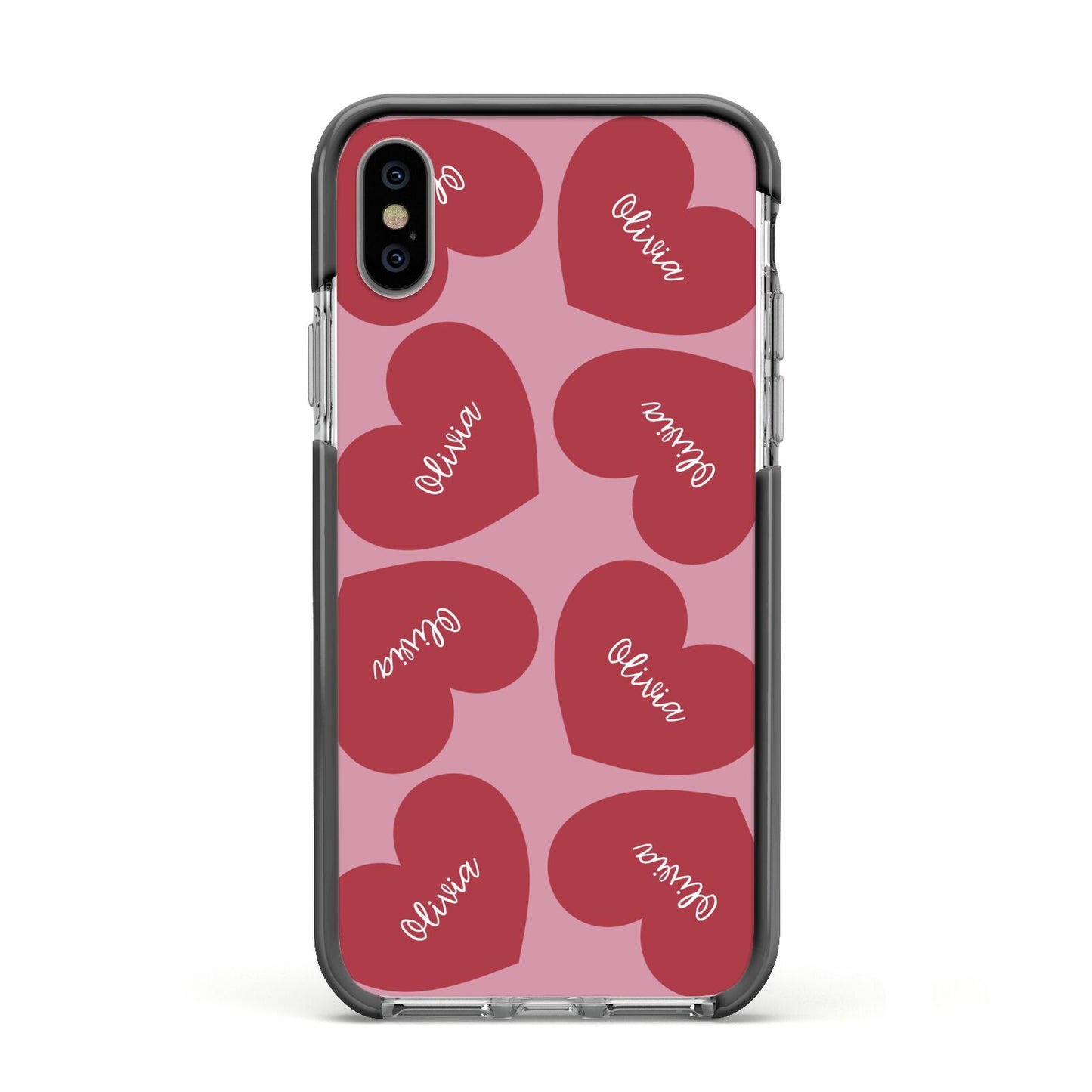 Personalised Valentine Heart Apple iPhone Xs Impact Case Black Edge on Silver Phone