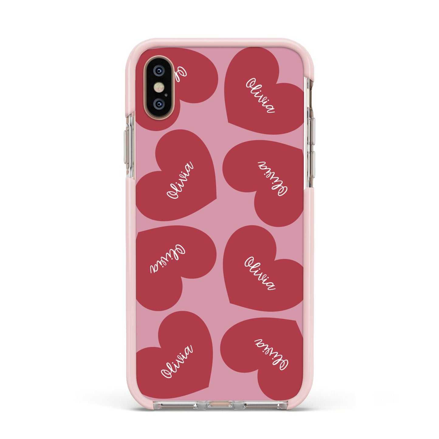 Personalised Valentine Heart Apple iPhone Xs Impact Case Pink Edge on Gold Phone