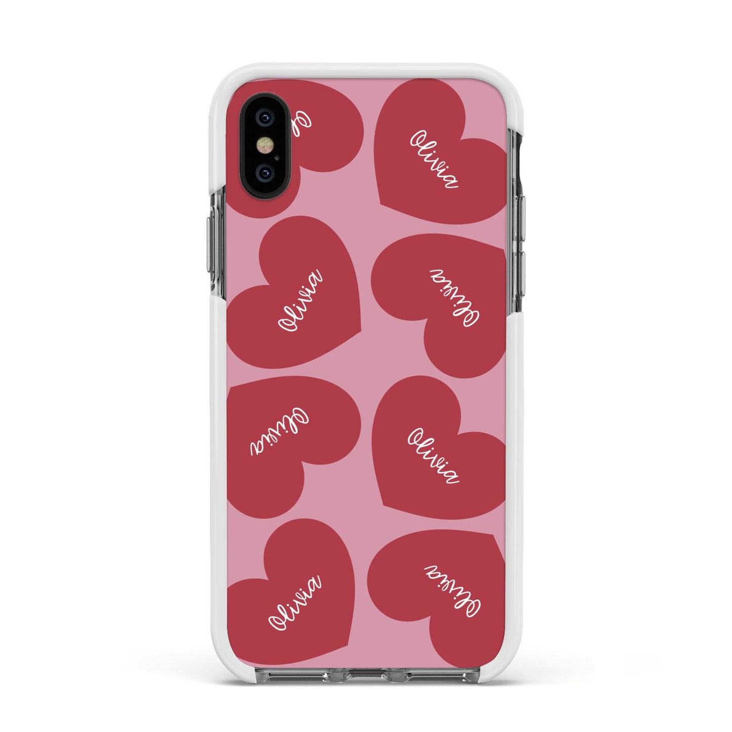 Personalised Valentine Heart Apple iPhone Xs Impact Case White Edge on Black Phone