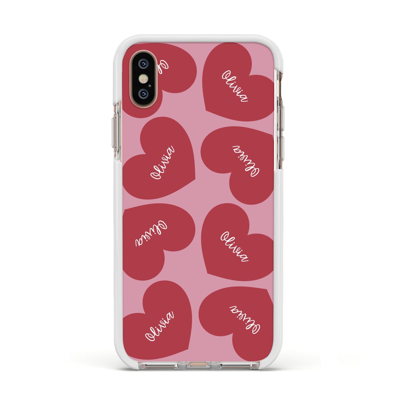 Personalised Valentine Heart Apple iPhone Xs Impact Case White Edge on Gold Phone