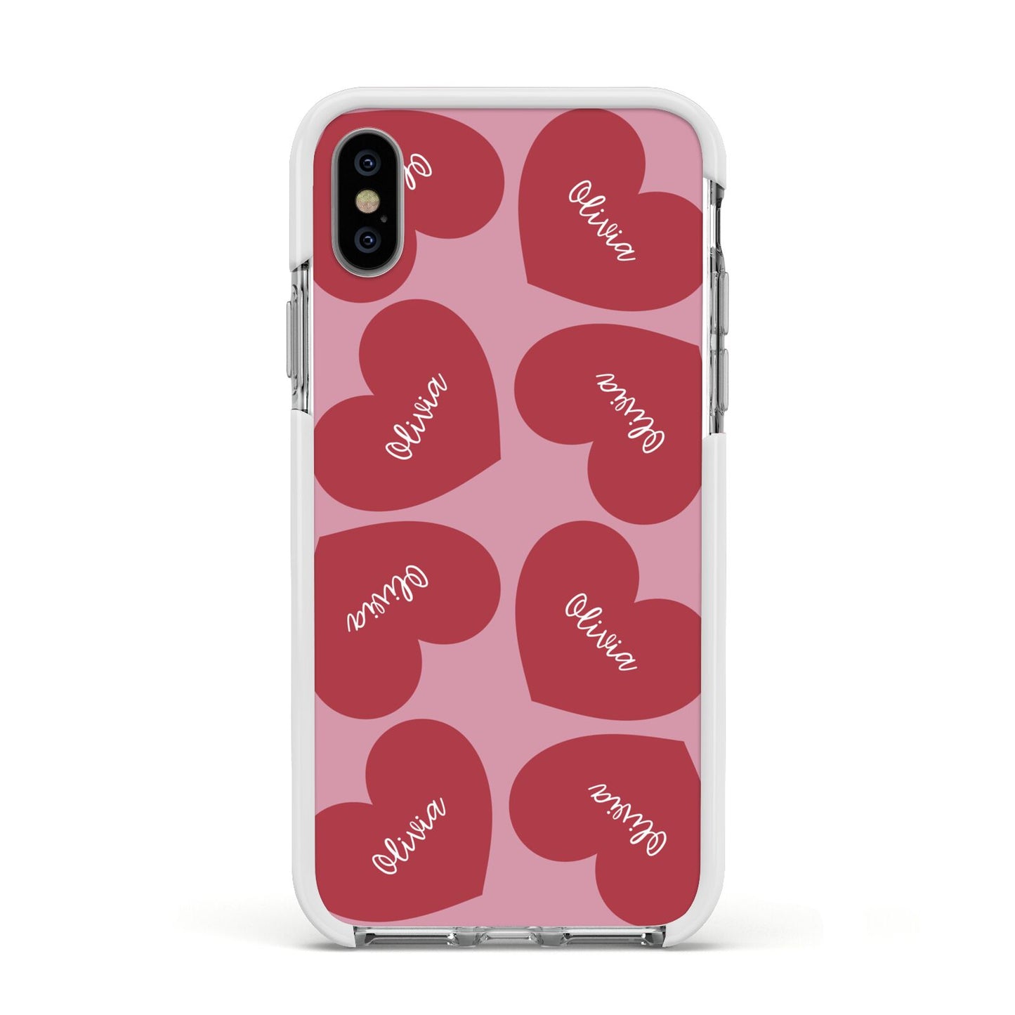 Personalised Valentine Heart Apple iPhone Xs Impact Case White Edge on Silver Phone