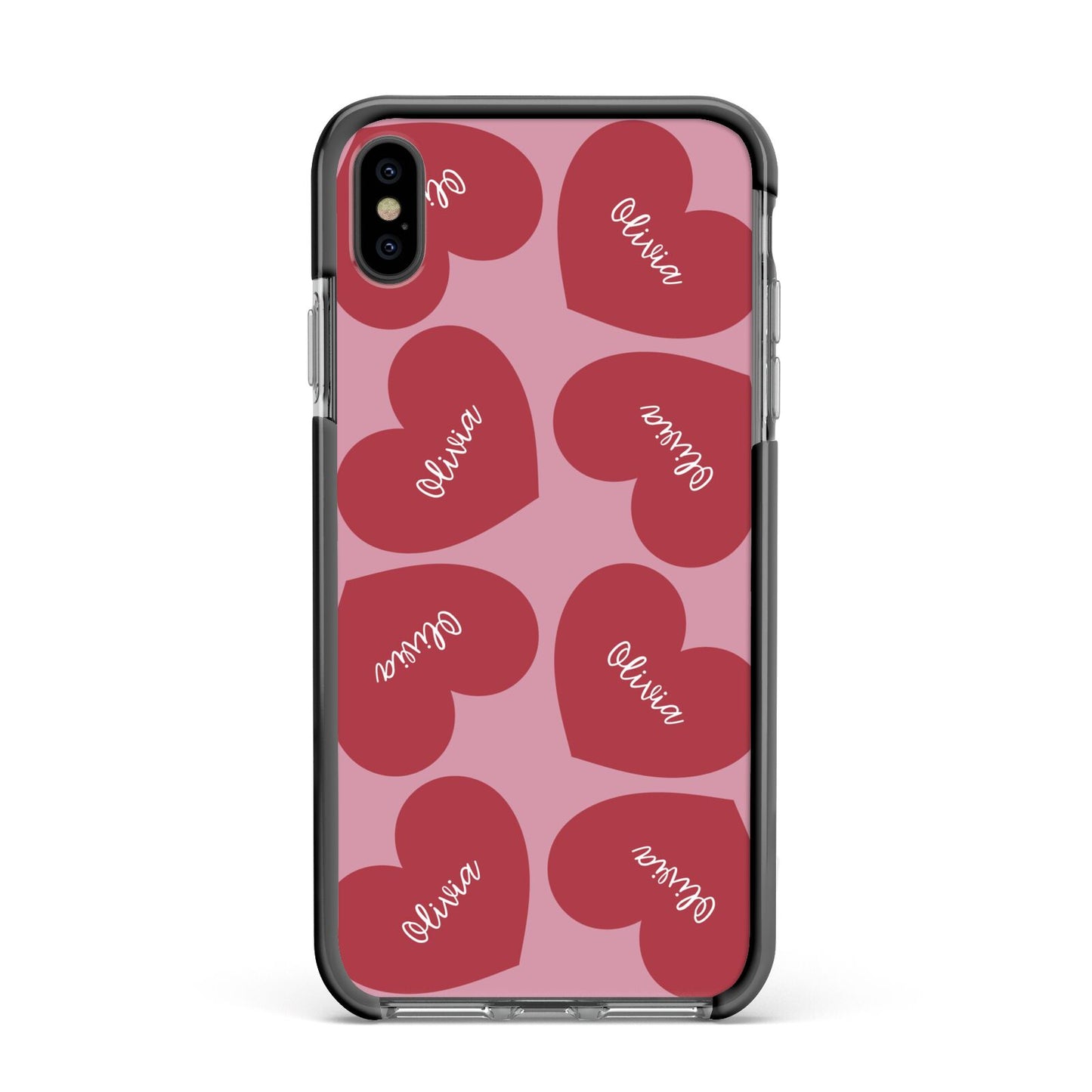 Personalised Valentine Heart Apple iPhone Xs Max Impact Case Black Edge on Black Phone