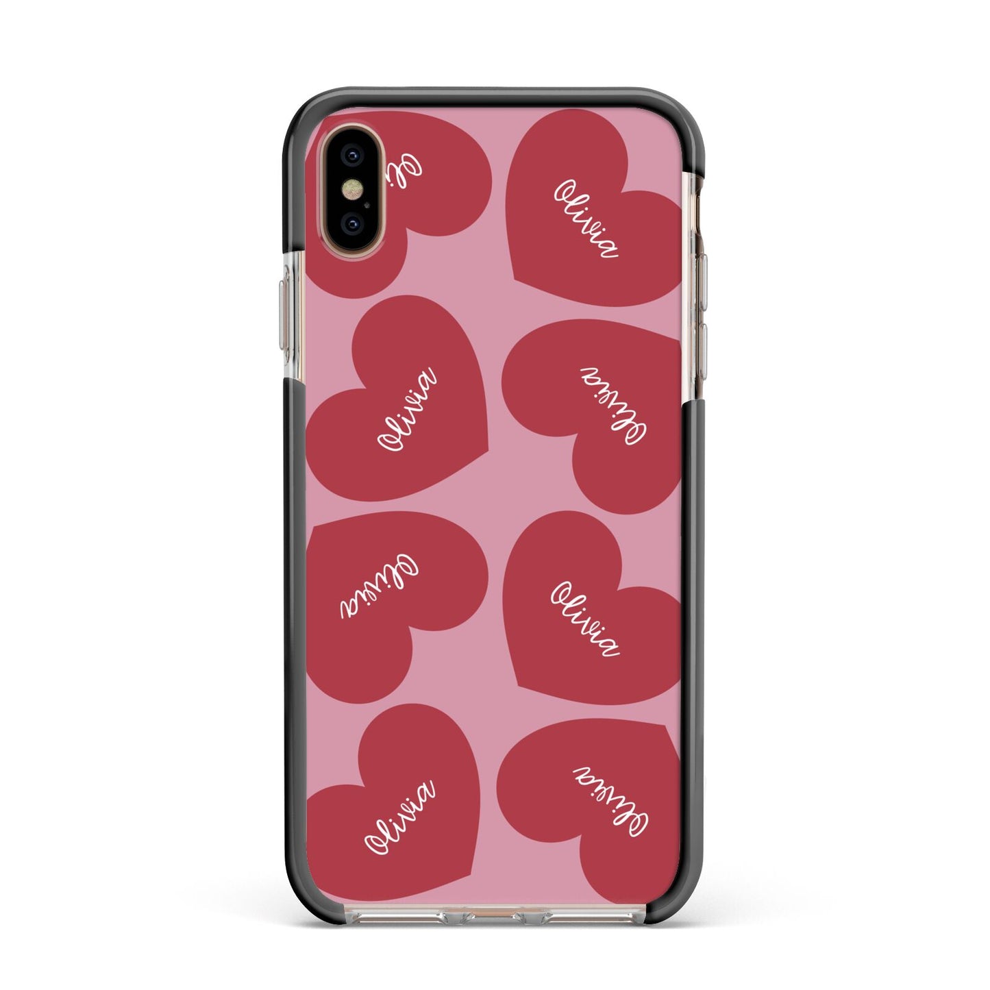 Personalised Valentine Heart Apple iPhone Xs Max Impact Case Black Edge on Gold Phone