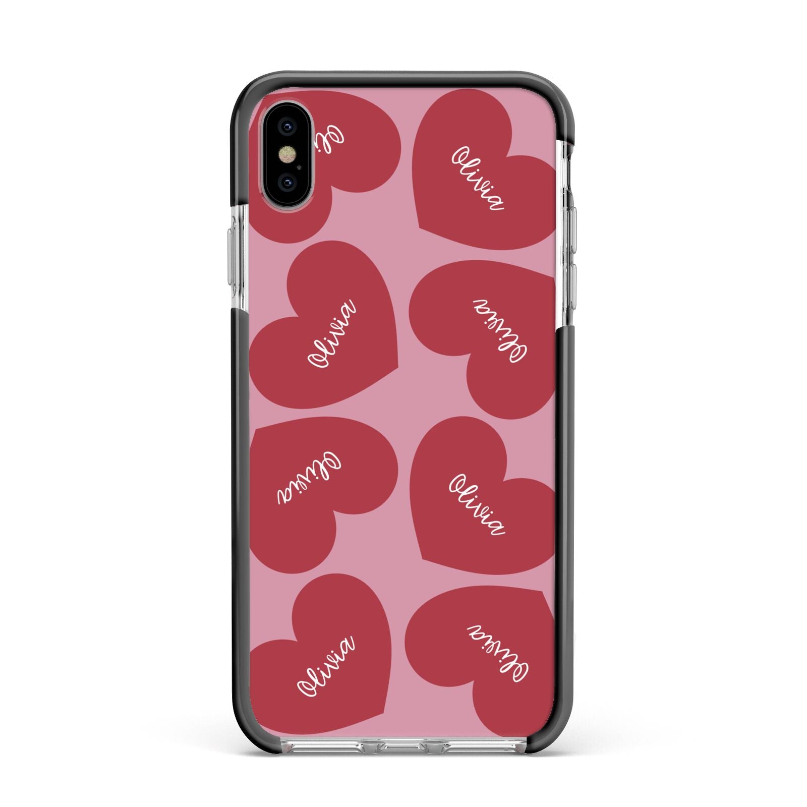 Personalised Valentine Heart Apple iPhone Xs Max Impact Case Black Edge on Silver Phone