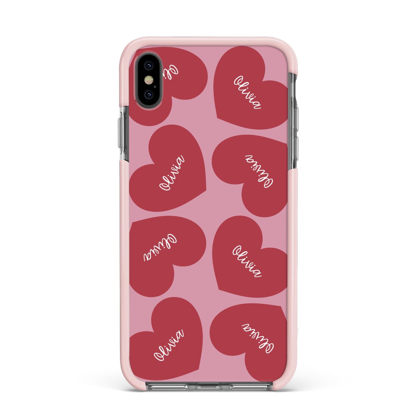 Personalised Valentine Heart Apple iPhone Xs Max Impact Case Pink Edge on Black Phone