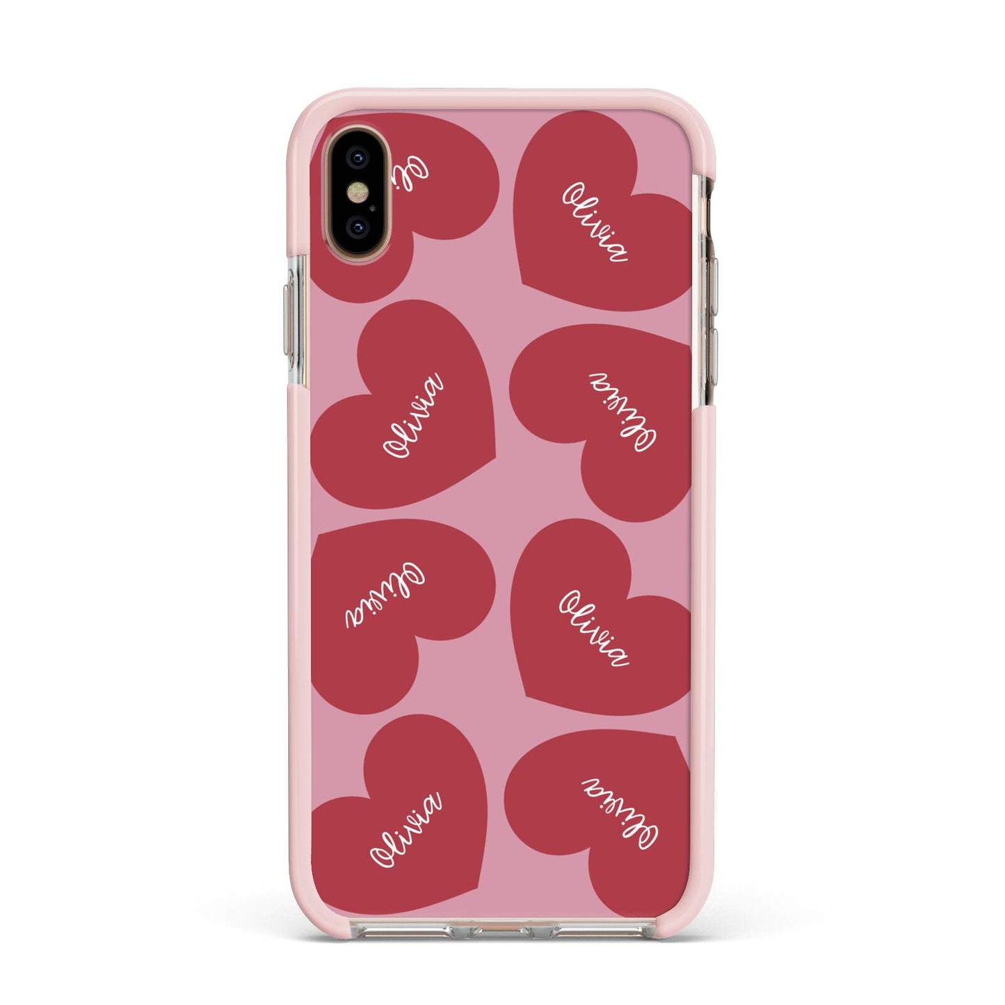 Personalised Valentine Heart Apple iPhone Xs Max Impact Case Pink Edge on Gold Phone