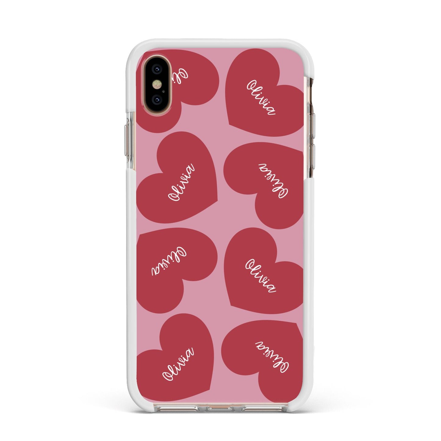 Personalised Valentine Heart Apple iPhone Xs Max Impact Case White Edge on Gold Phone