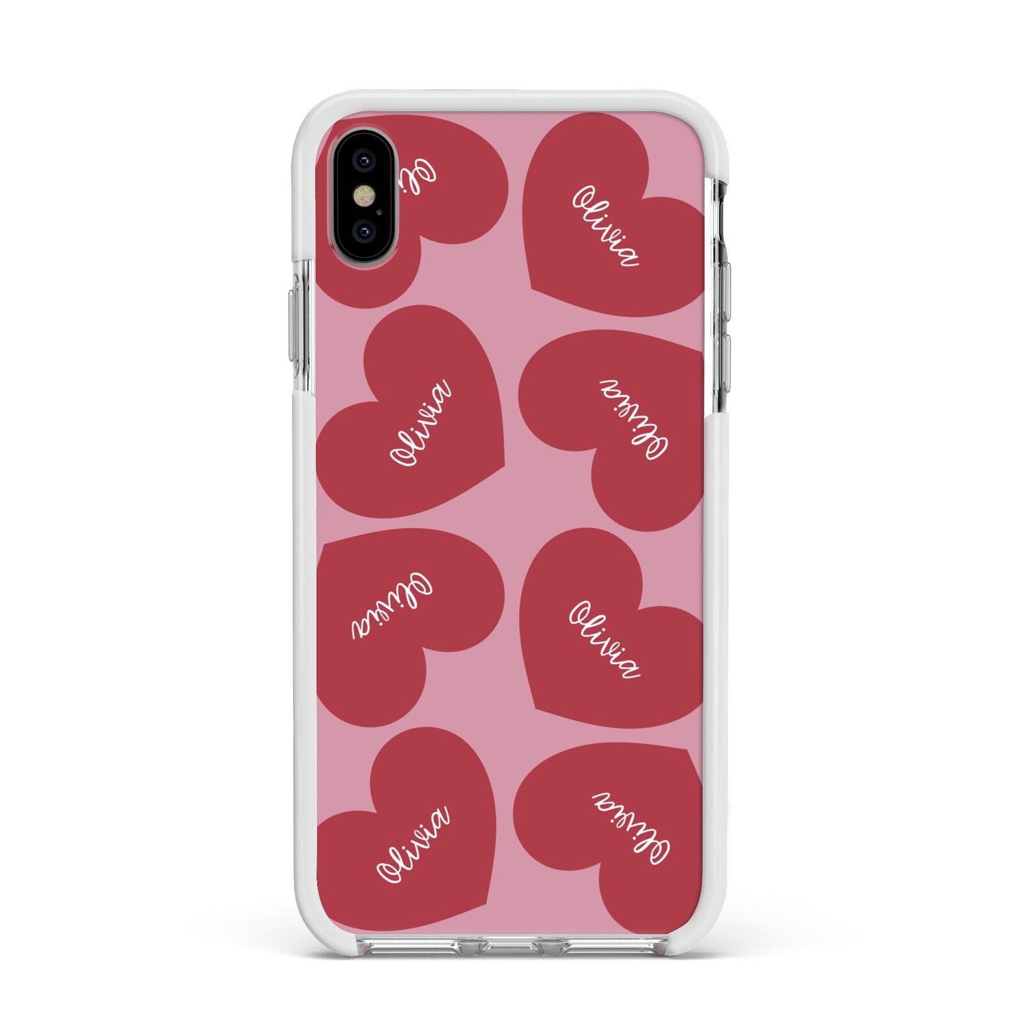 Personalised Valentine Heart Apple iPhone Xs Max Impact Case White Edge on Silver Phone