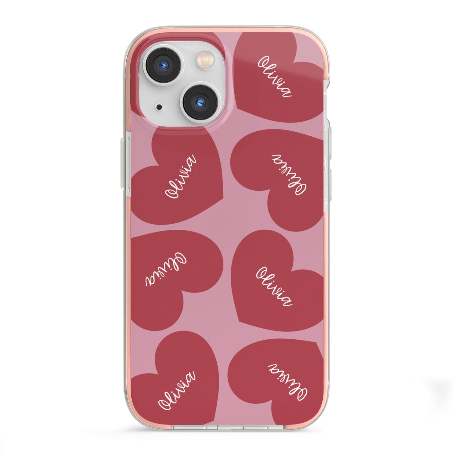 Personalised Valentine Heart iPhone 13 Mini TPU Impact Case with Pink Edges