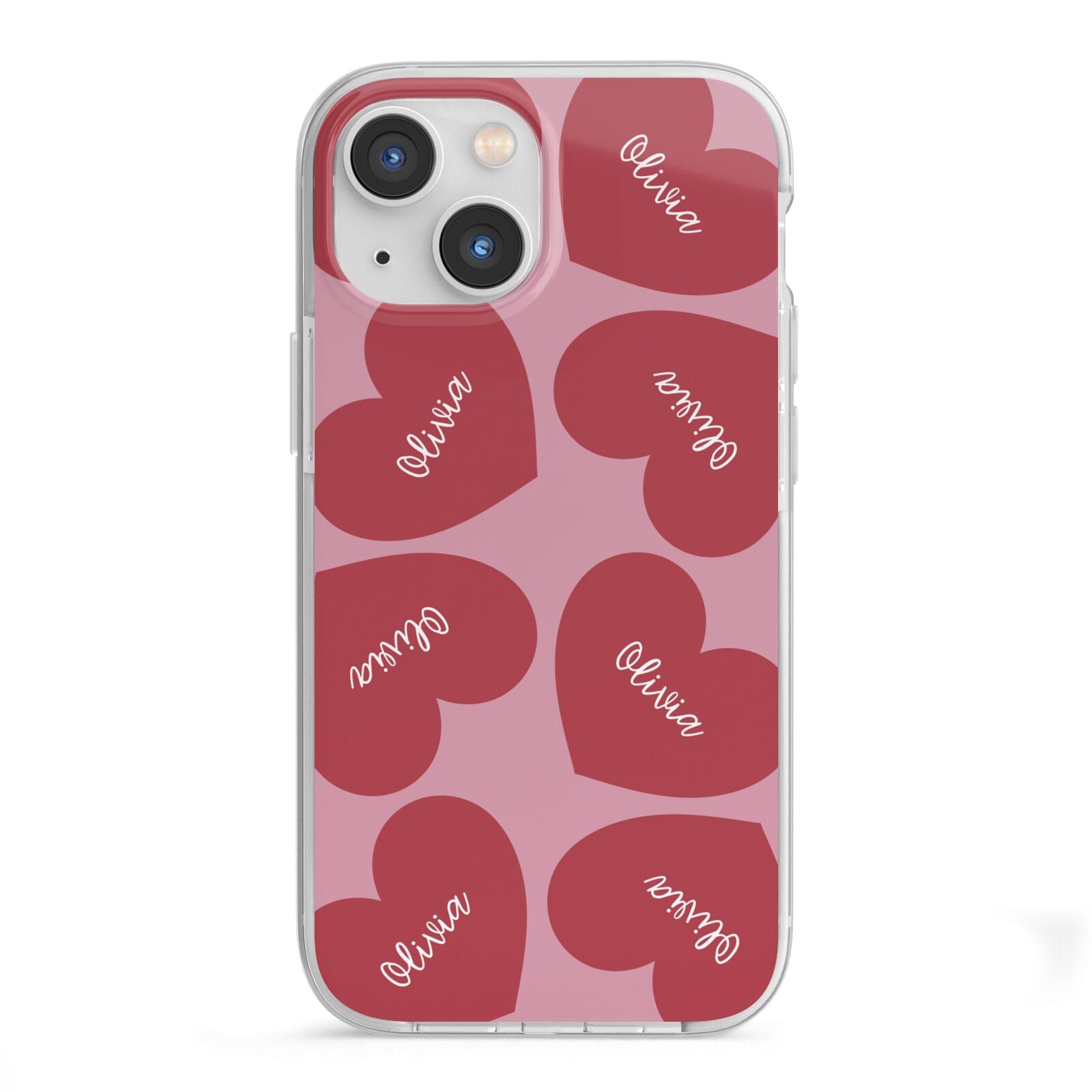 Personalised Valentine Heart iPhone 13 Mini TPU Impact Case with White Edges