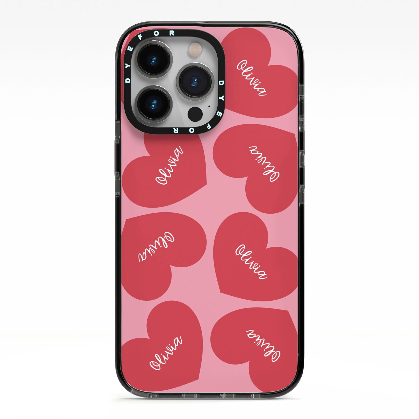 Personalised Valentine Heart iPhone 13 Pro Black Impact Case on Silver phone