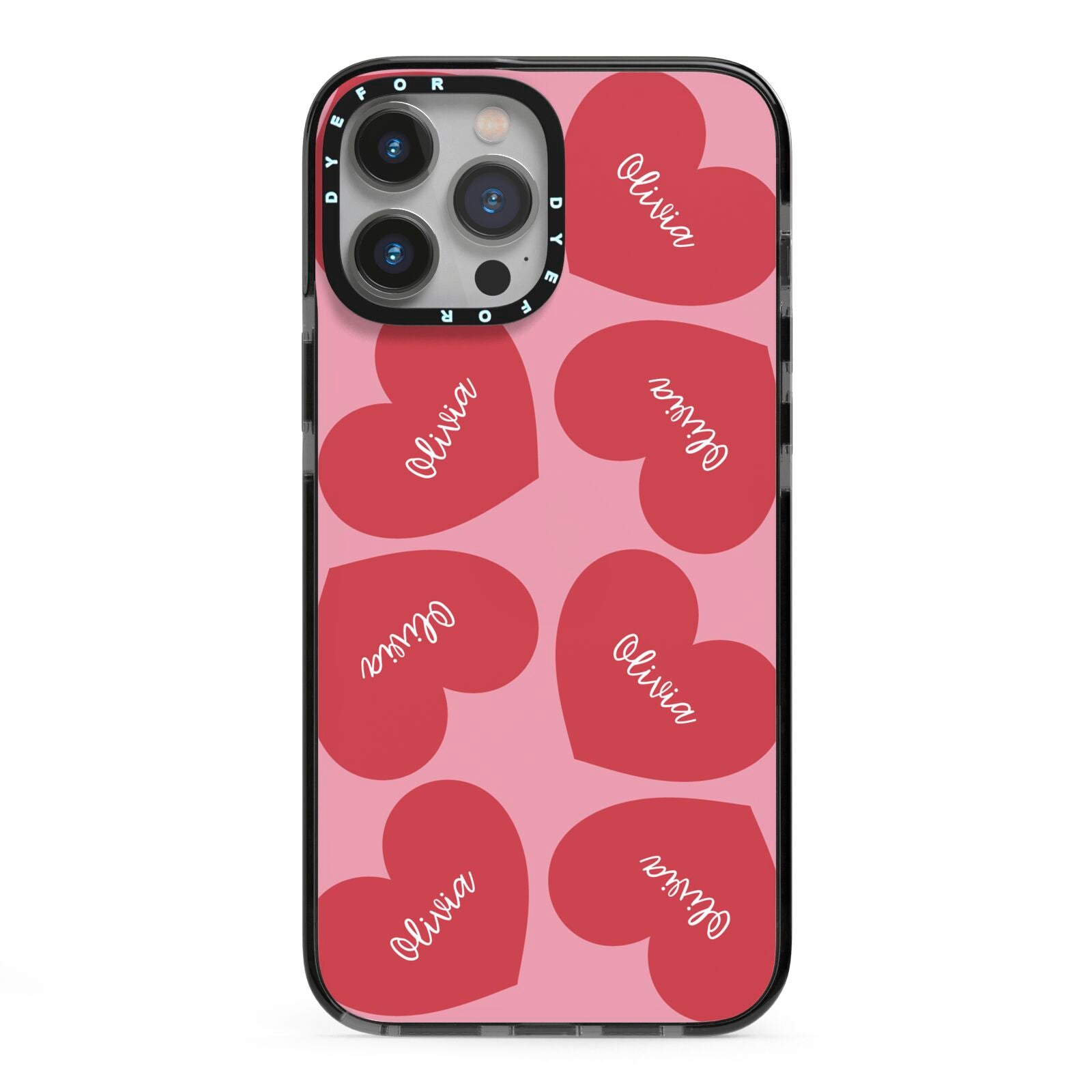 Personalised Valentine Heart iPhone 13 Pro Max Black Impact Case on Silver phone