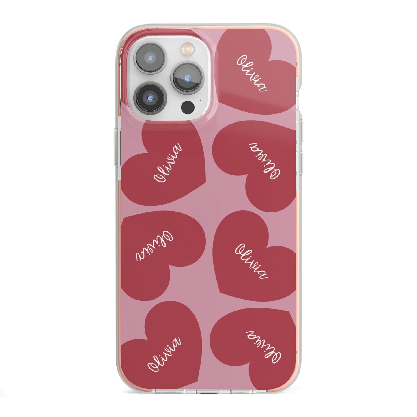 Personalised Valentine Heart iPhone 13 Pro Max TPU Impact Case with Pink Edges