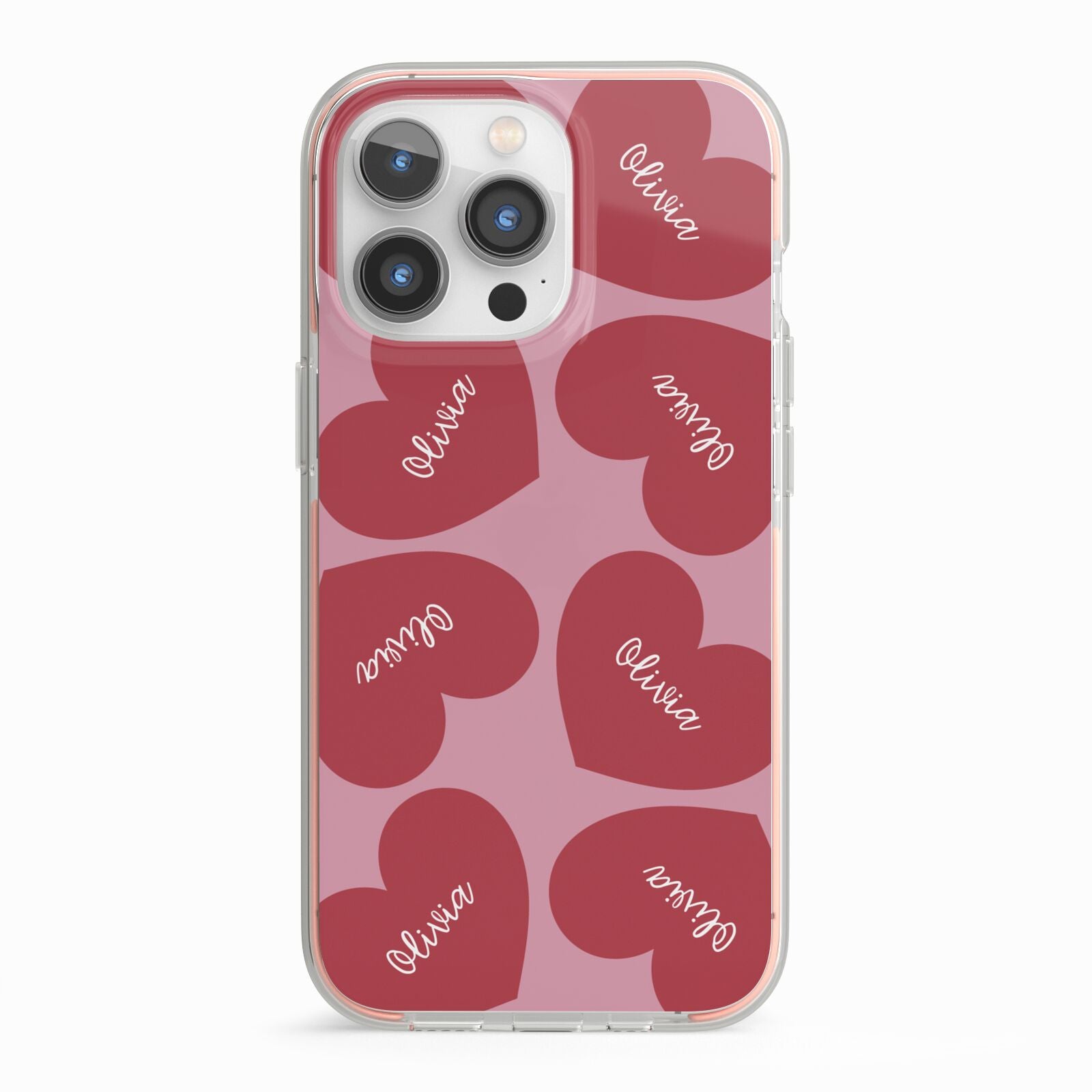 Personalised Valentine Heart iPhone 13 Pro TPU Impact Case with Pink Edges