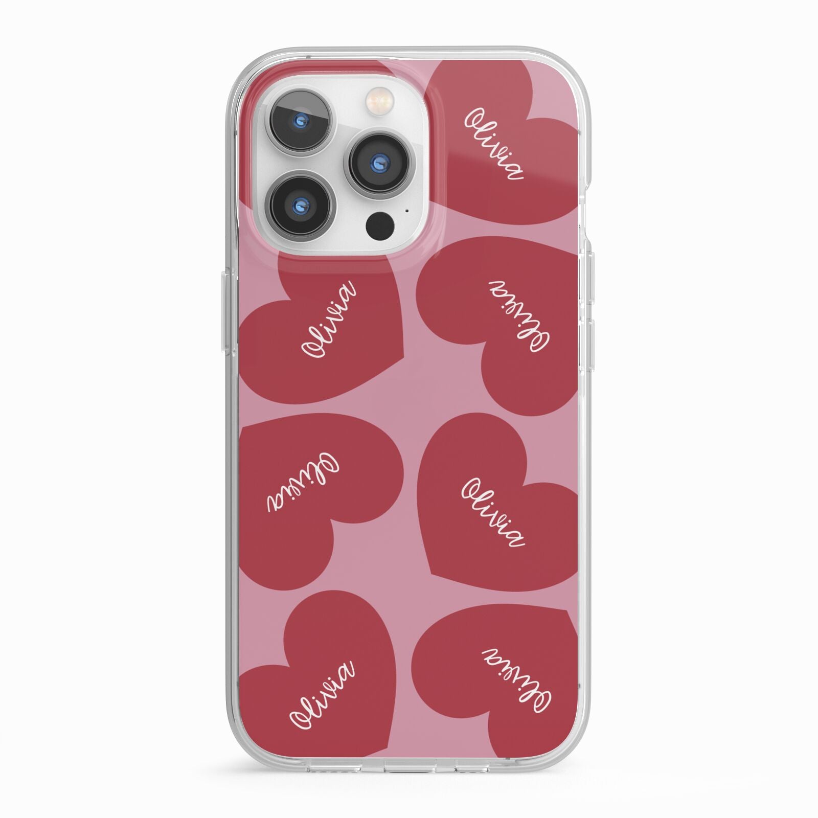 Personalised Valentine Heart iPhone 13 Pro TPU Impact Case with White Edges