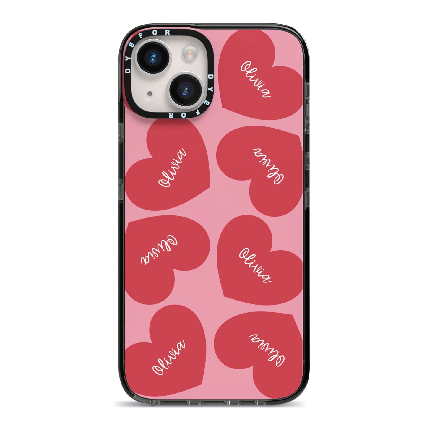 Personalised Valentine Heart iPhone 14 Black Impact Case on Silver phone