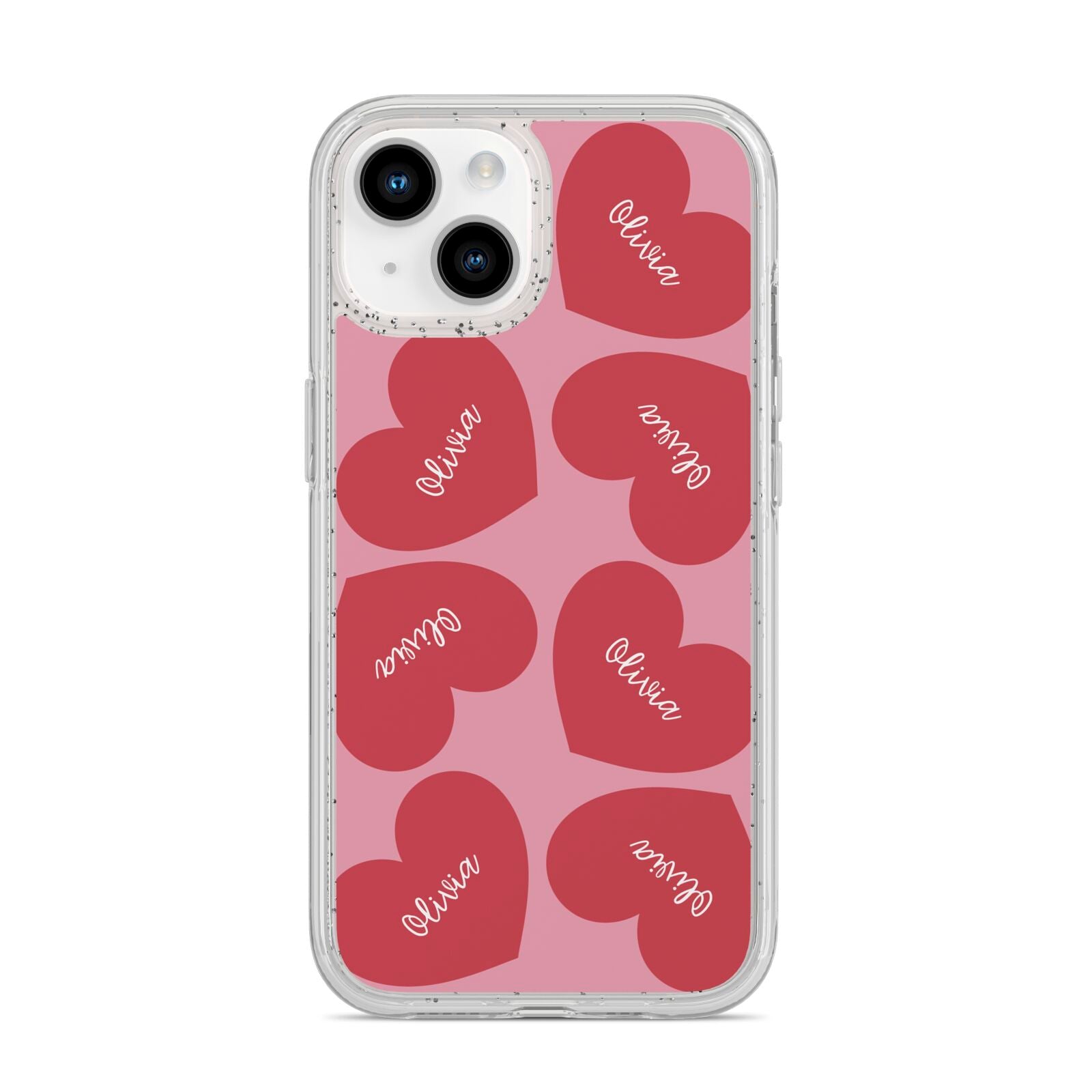 Personalised Valentine Heart iPhone 14 Glitter Tough Case Starlight