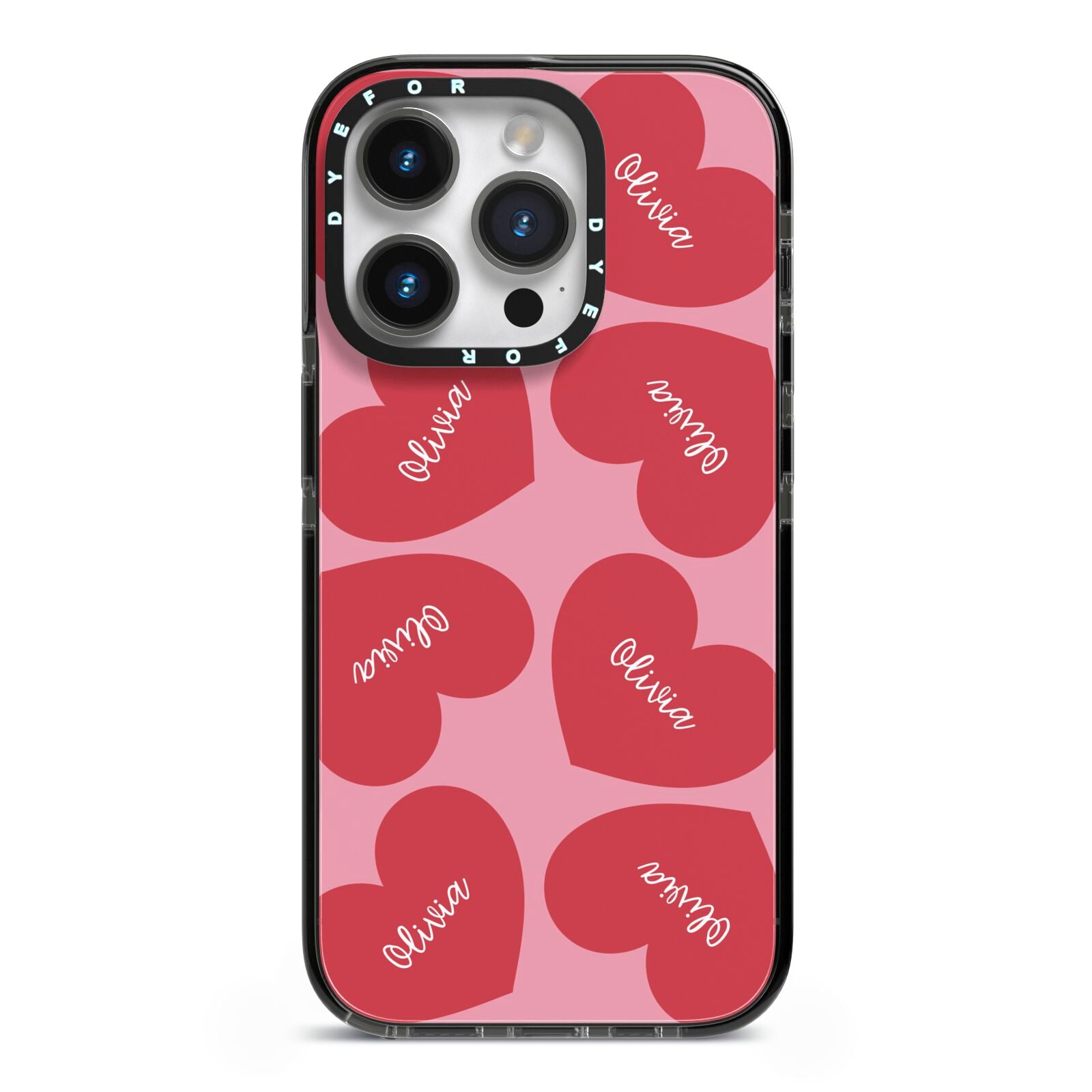 Personalised Valentine Heart iPhone 14 Pro Black Impact Case on Silver phone