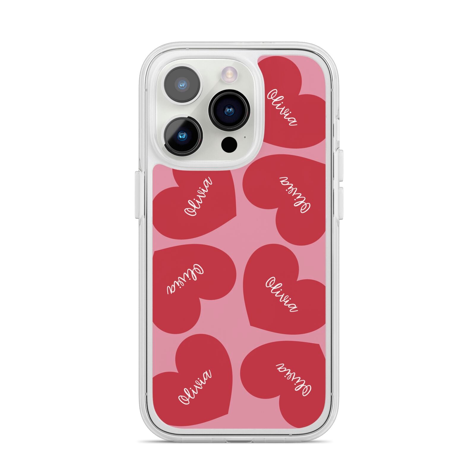 Personalised Valentine Heart iPhone 14 Pro Clear Tough Case Silver