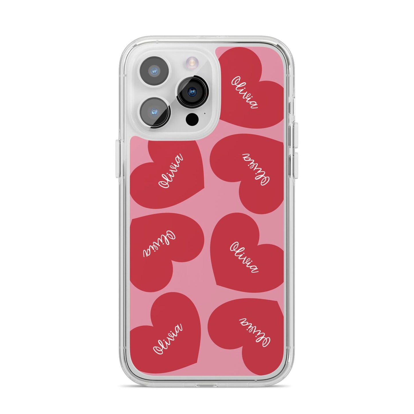 Personalised Valentine Heart iPhone 14 Pro Max Clear Tough Case Silver