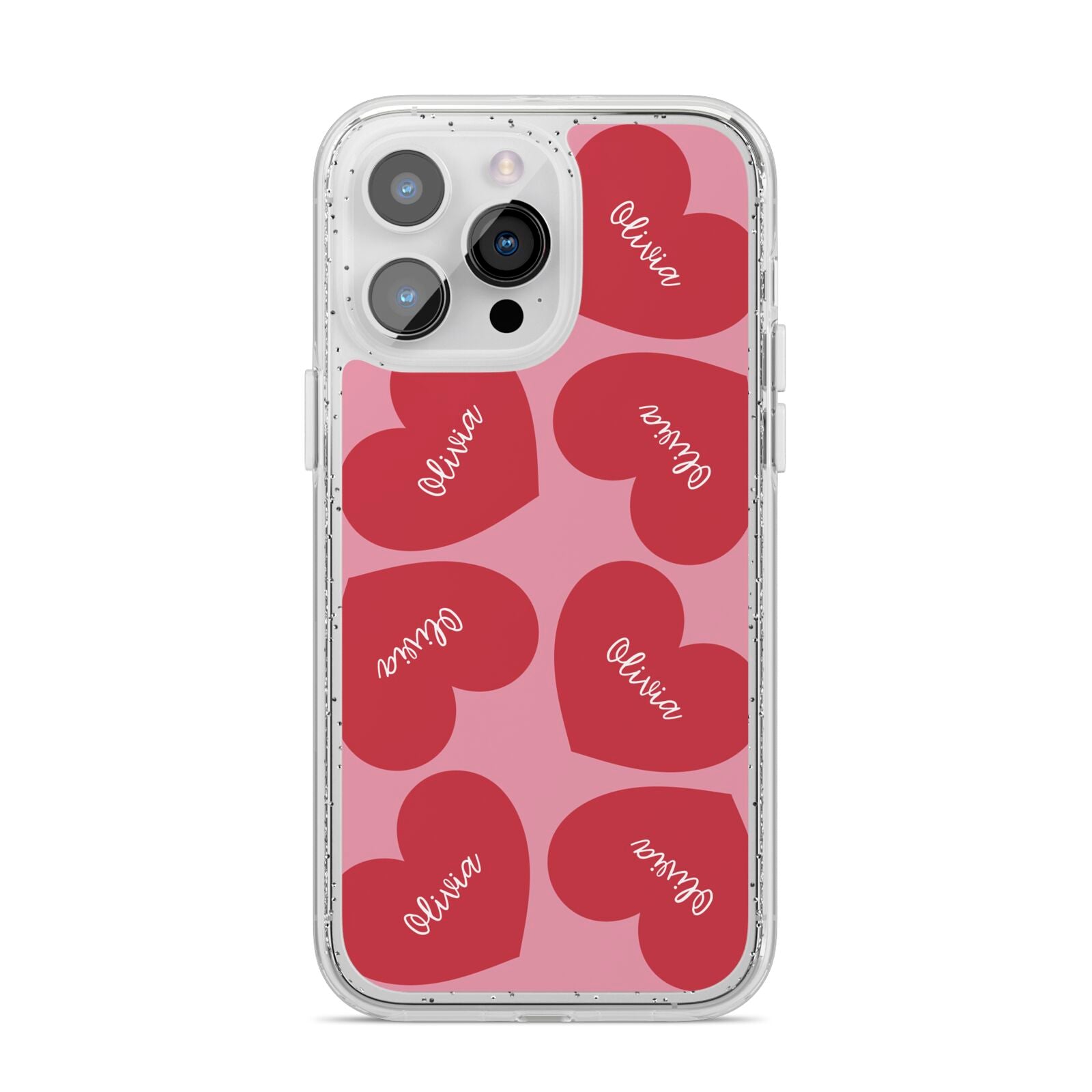 Personalised Valentine Heart iPhone 14 Pro Max Glitter Tough Case Silver