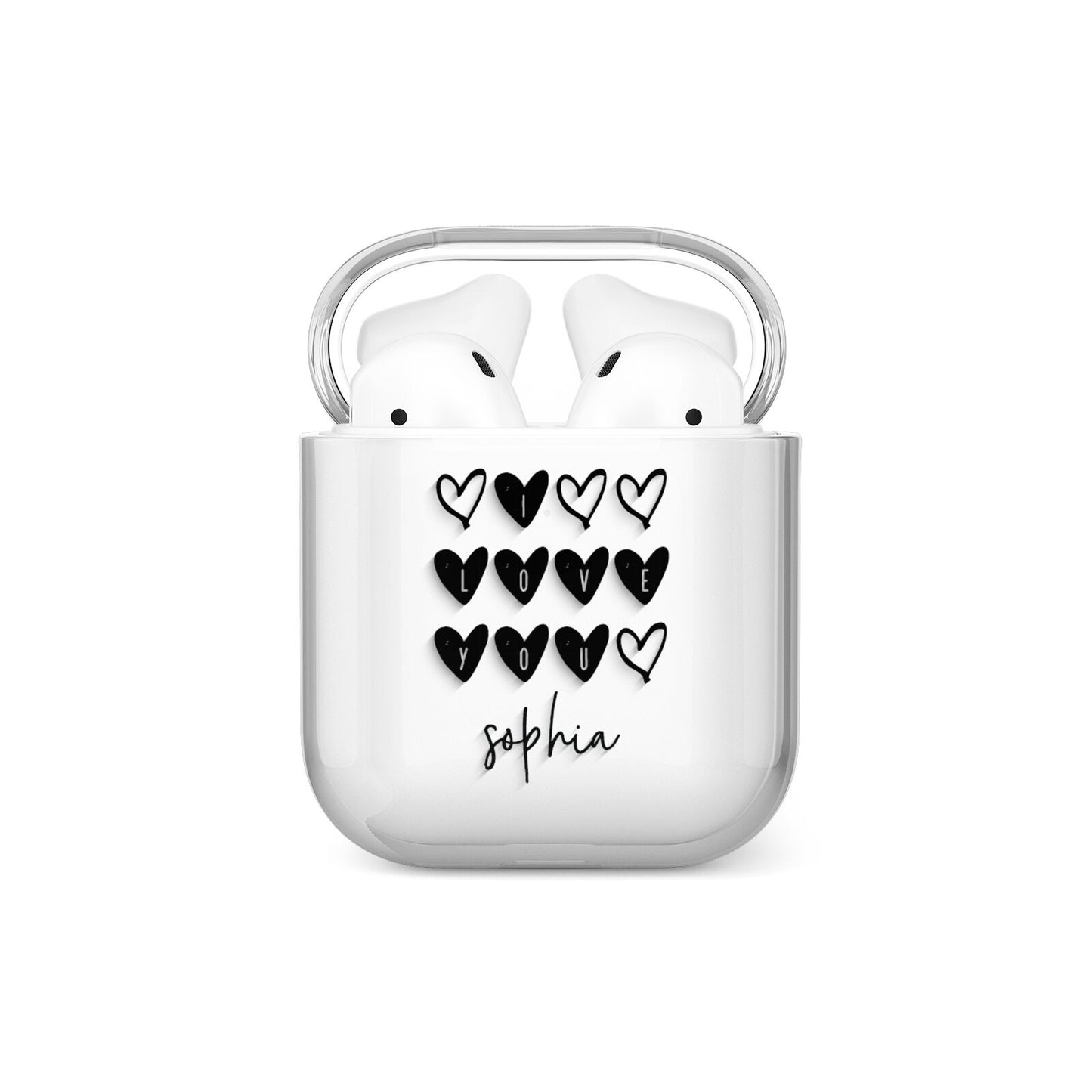 Personalised Valentine Hearts Name Black AirPods Case