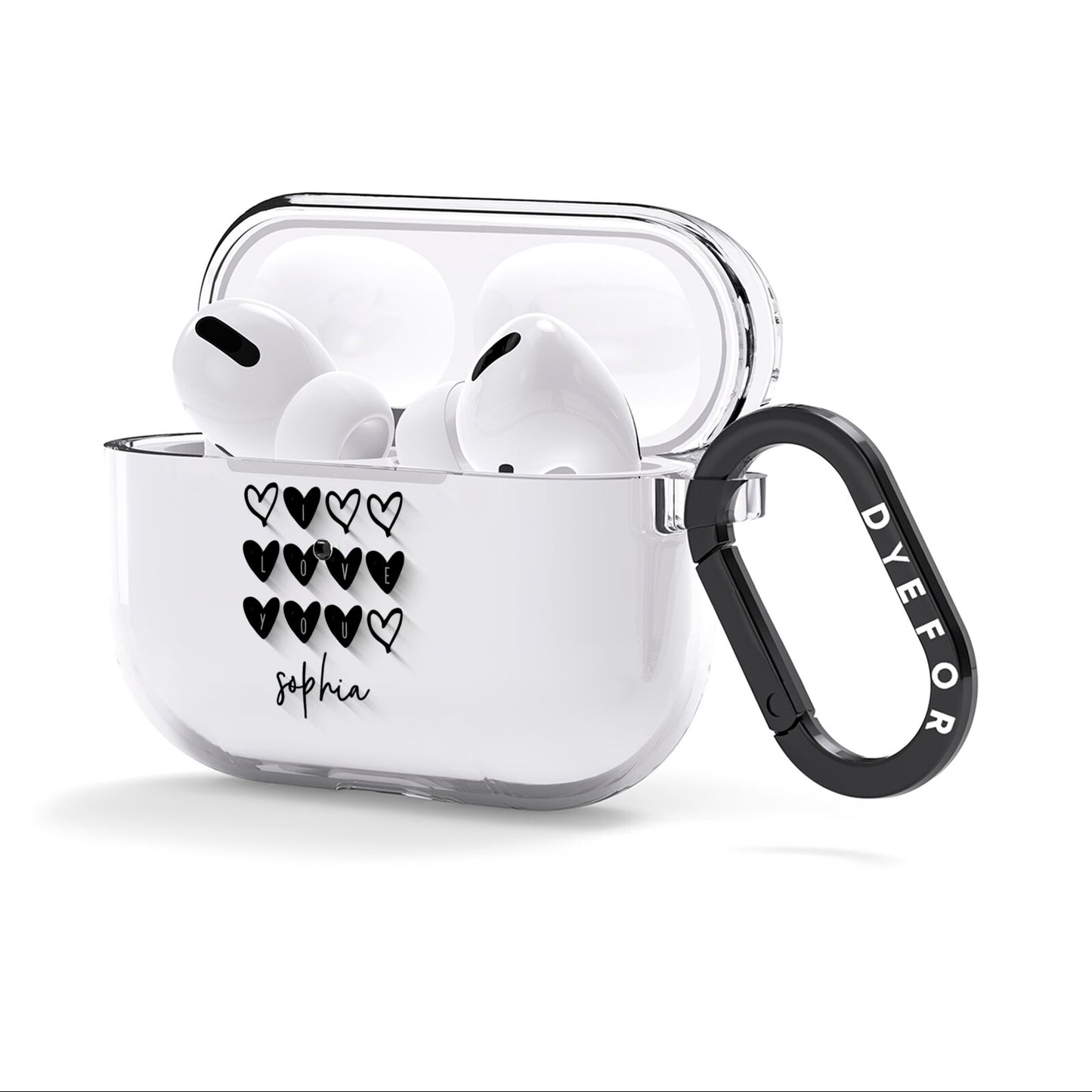 Personalised Valentine Hearts Name Black AirPods Clear Case 3rd Gen Side Image