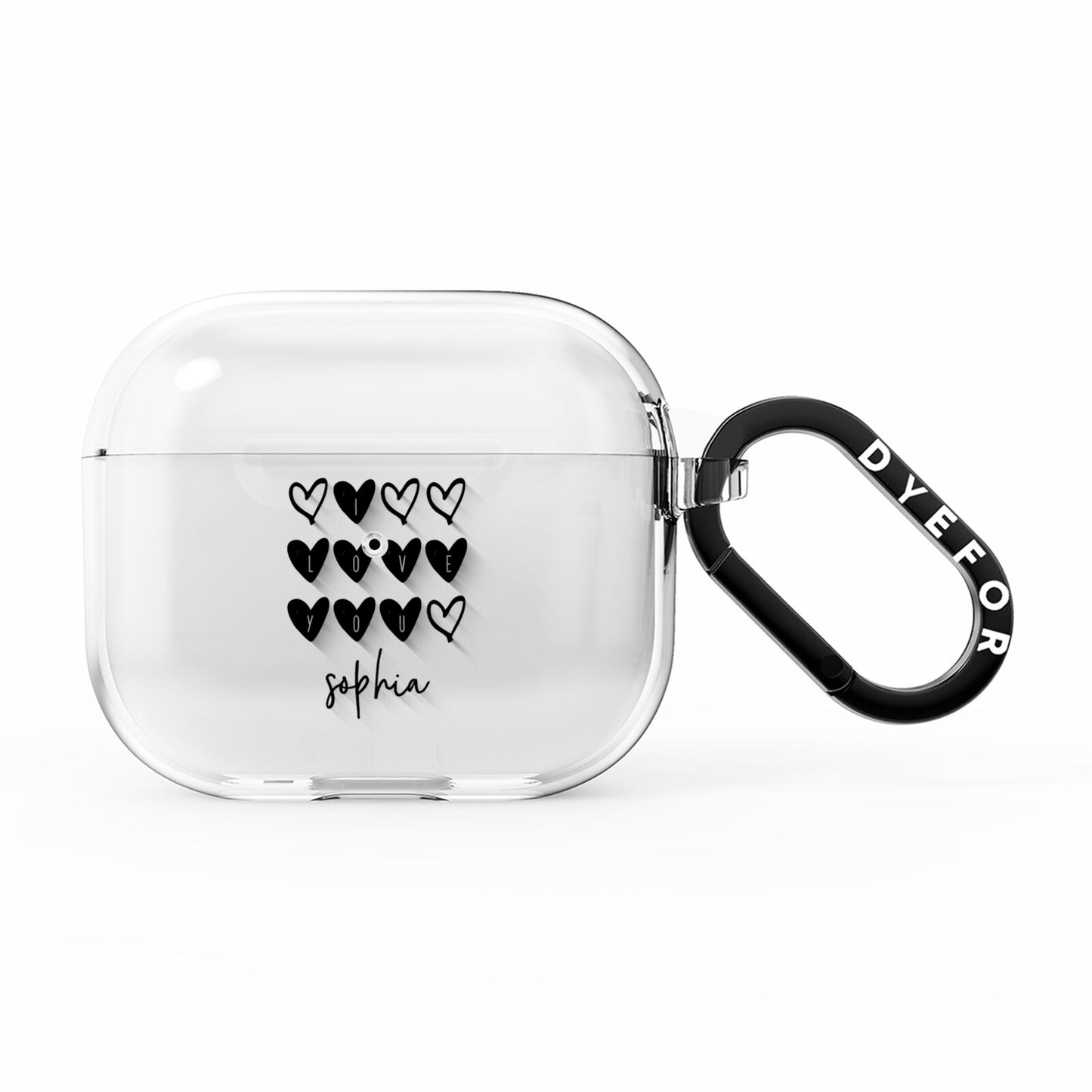 Personalised Valentine Hearts Name Black AirPods Clear Case 3rd Gen