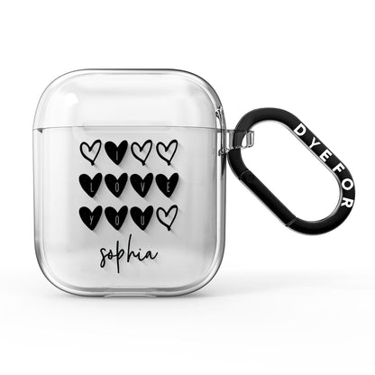 Personalised Valentine Hearts Name Black AirPods Clear Case