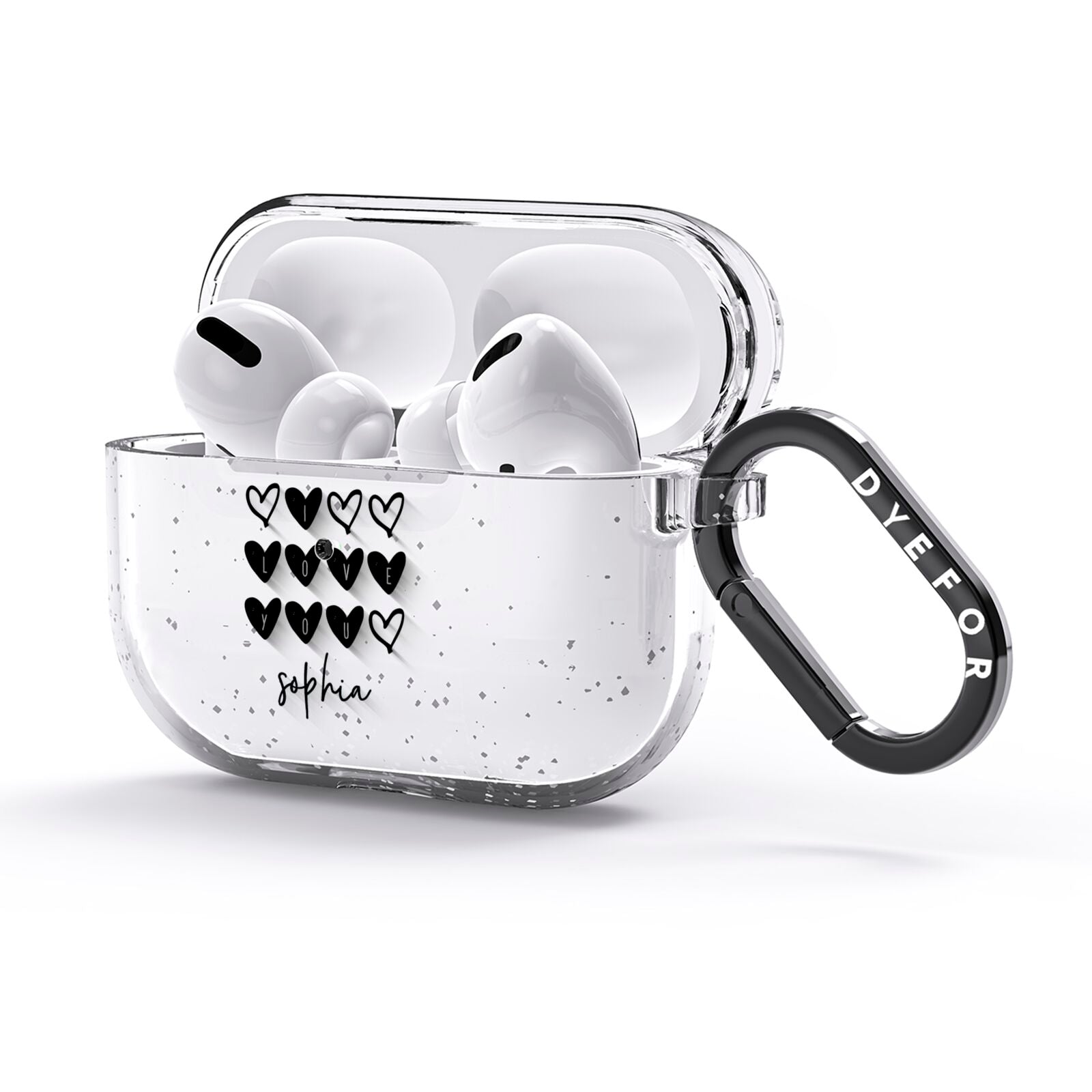 Personalised Valentine Hearts Name Black AirPods Glitter Case 3rd Gen Side Image