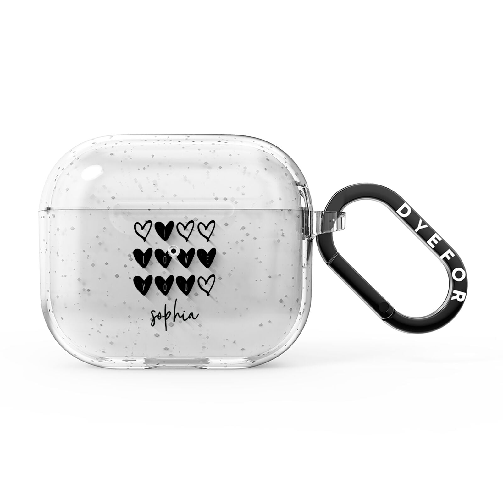 Personalised Valentine Hearts Name Black AirPods Glitter Case 3rd Gen