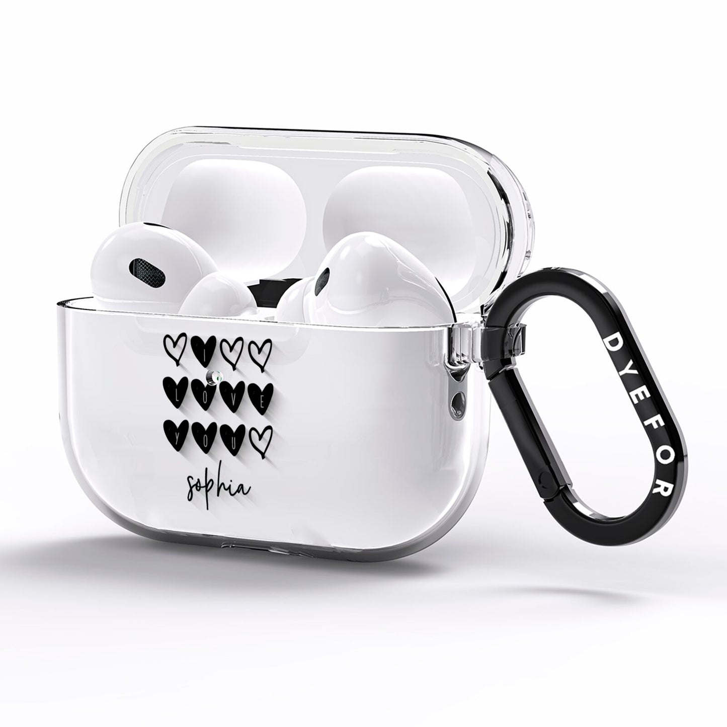 Personalised Valentine Hearts Name Black AirPods Pro Clear Case Side Image