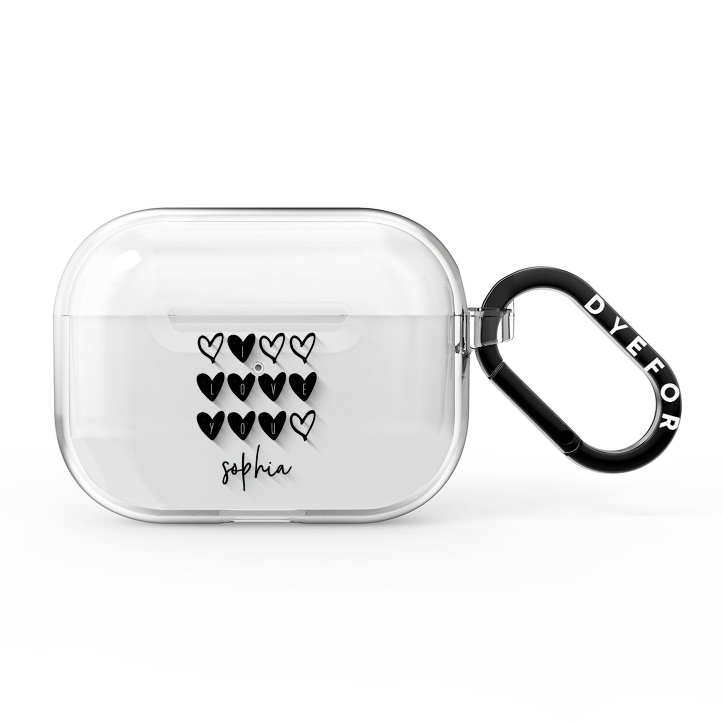 Personalised Valentine Hearts Name Black AirPods Pro Clear Case