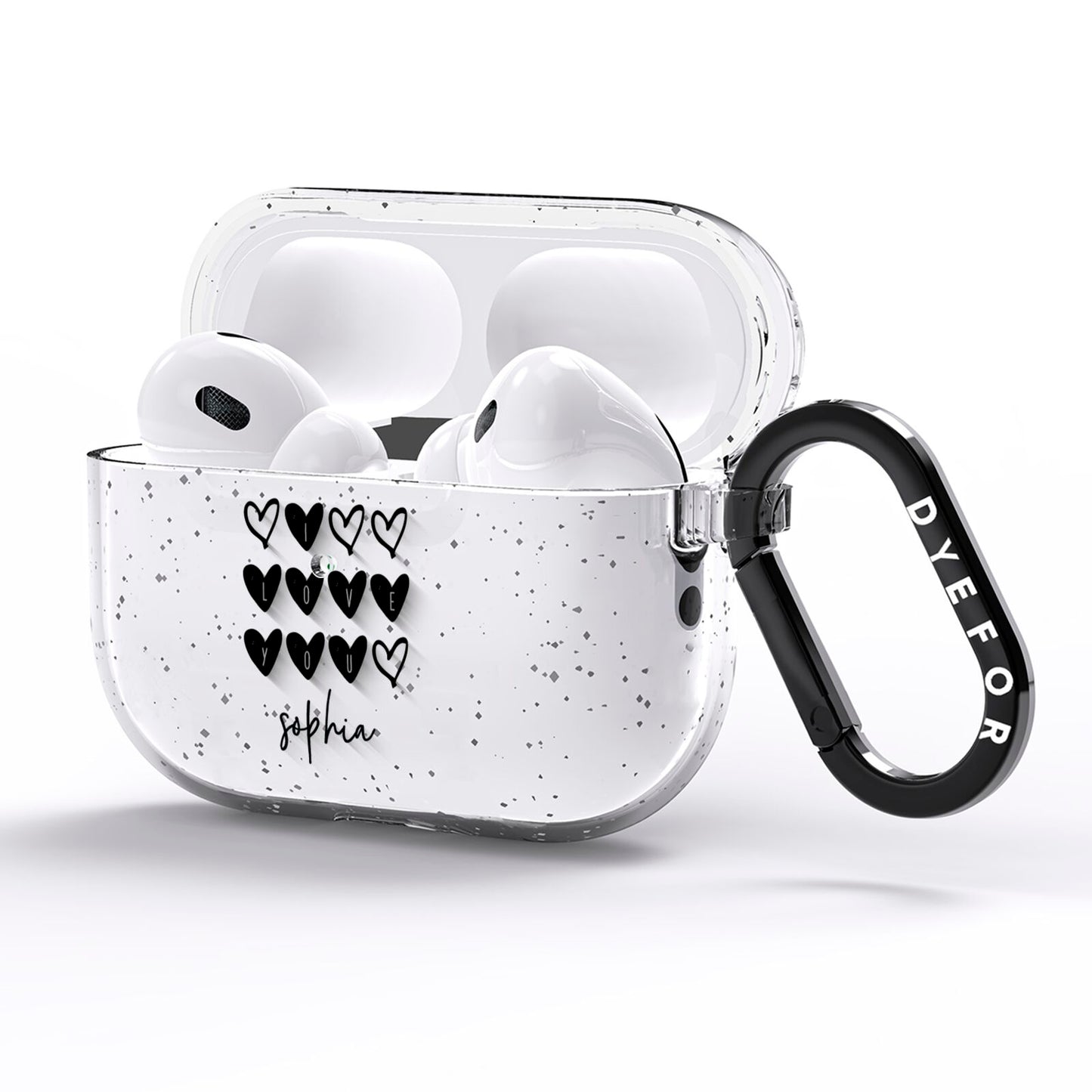 Personalised Valentine Hearts Name Black AirPods Pro Glitter Case Side Image