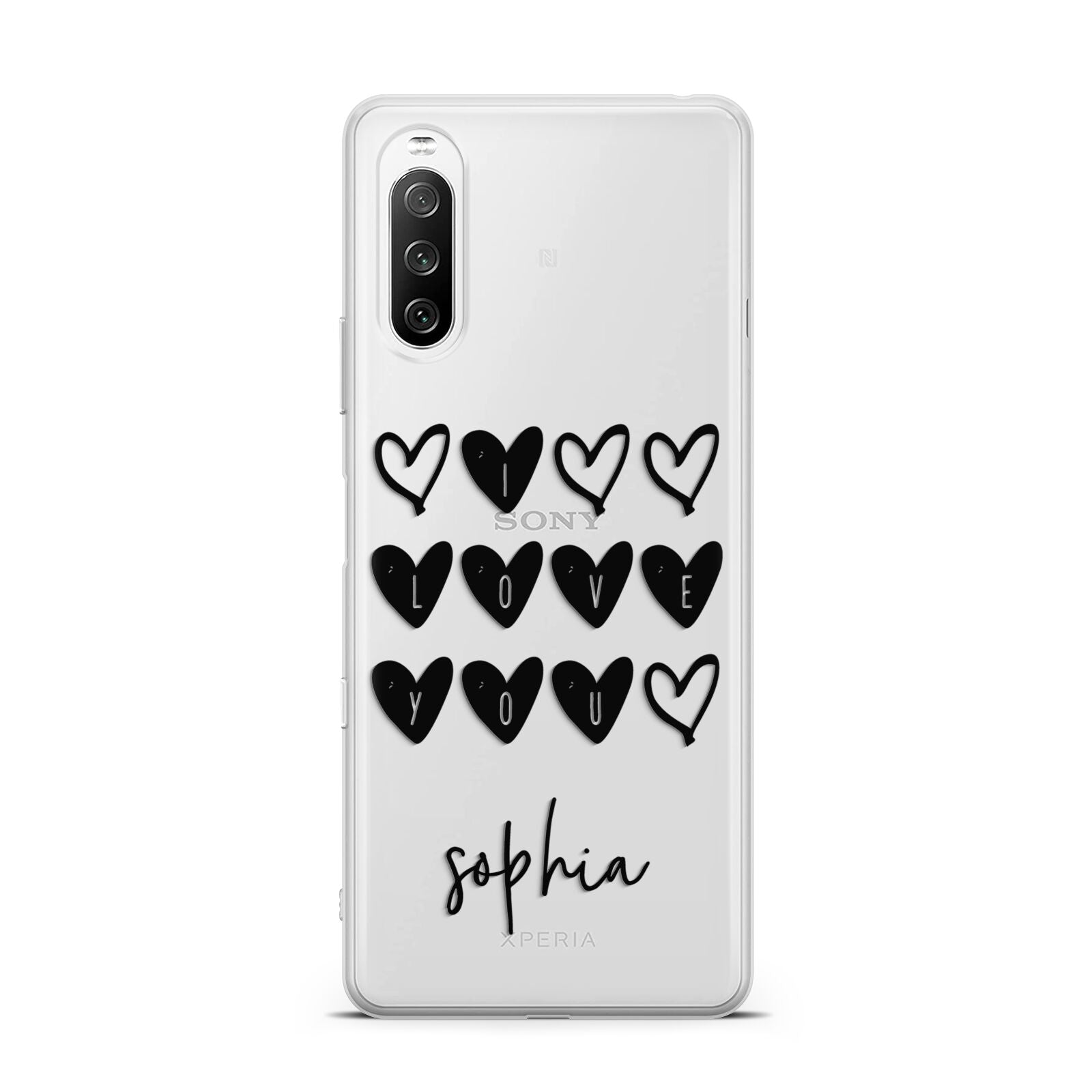 Personalised Valentine Hearts Name Black Sony Xperia 10 III Case