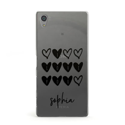 Personalised Valentine Hearts Name Black Sony Xperia Case