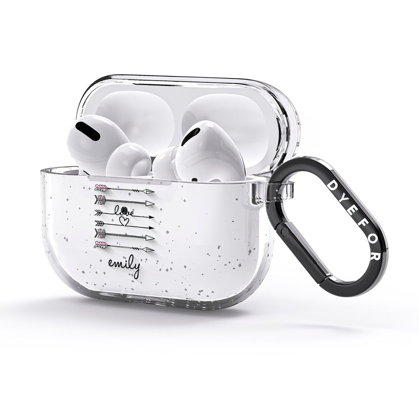 Personalised Valentine Name Clear Transparent AirPods Glitter Case 3rd Gen Side Image